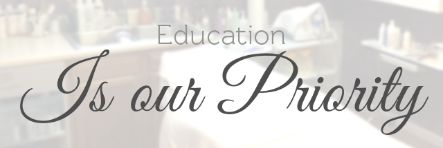 Facial room blurred out with overlaying text reading "Education is our Priority" in a decorative font.