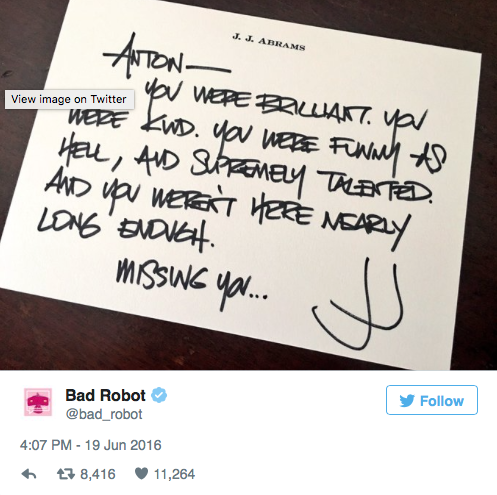 J.J. Abrams, Twitter @bad_robot