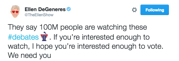 Twitter, @TheEllenShow
