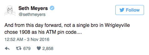 Twitter, @sethmeyers