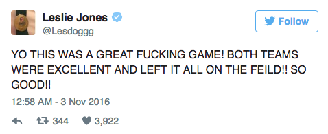 Twitter, @Lesdoggg