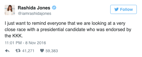 Twitter, @iamrashidajones