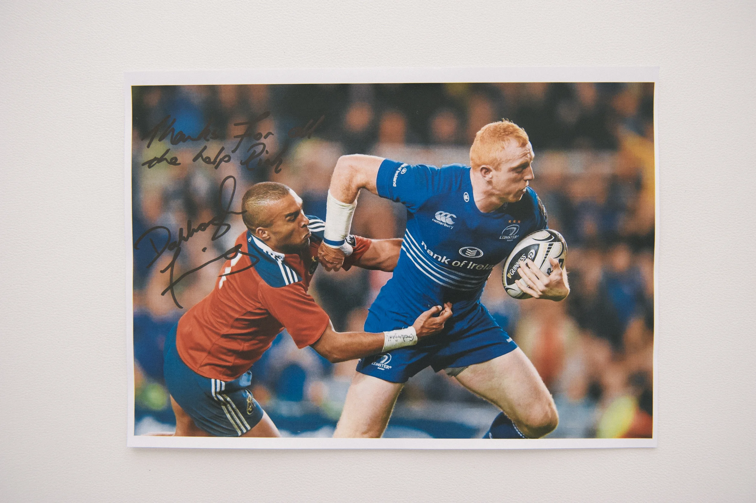 Leinster Rugby Player, Darragh Fanning, 'Thanks for all the help Rich, Darragh Fanning'