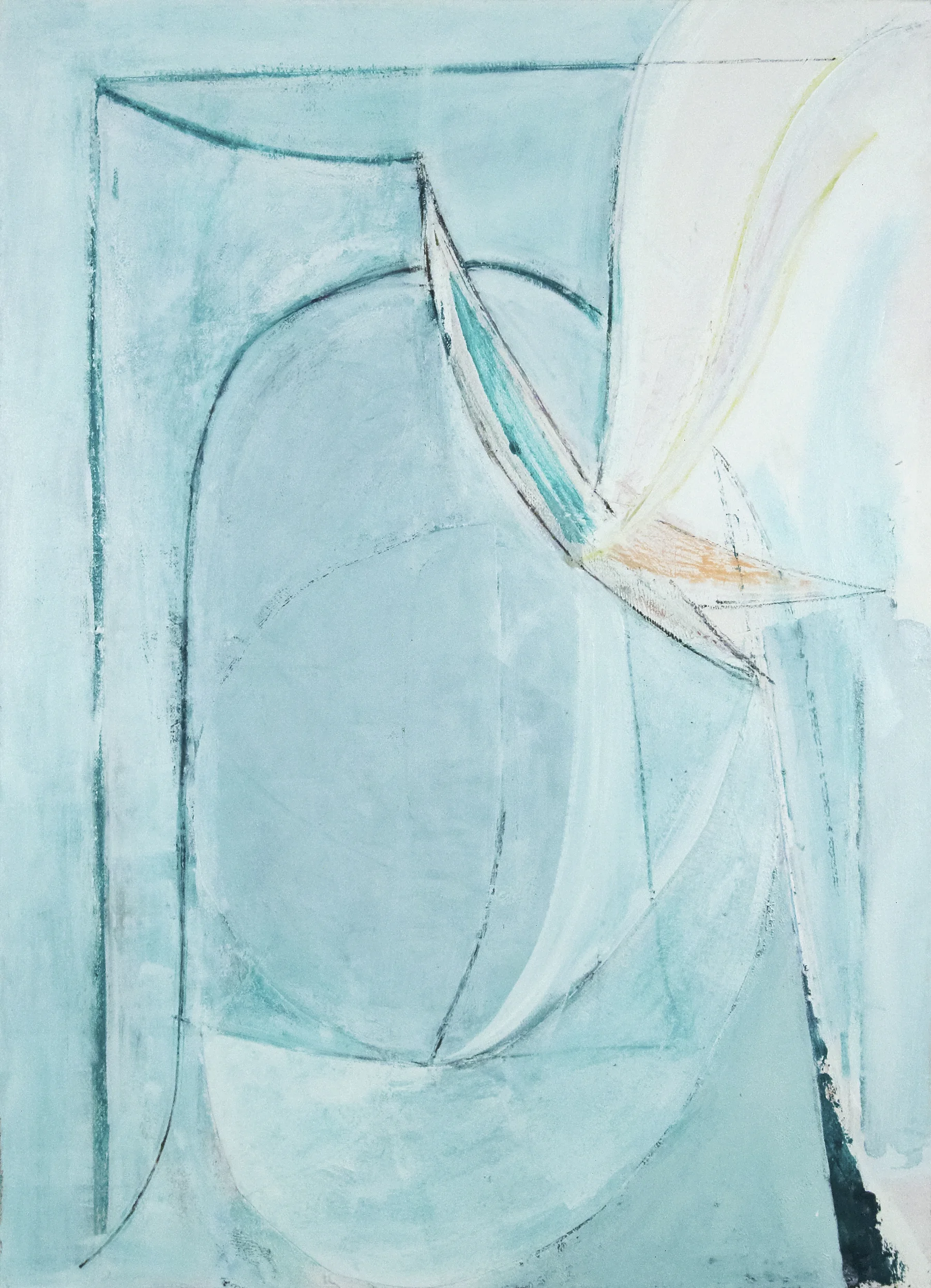 Body Through Which the Dream Flows , 2017, oil, charcoal & collage on masonite, 112 x 81 cm / 44 x 32 in