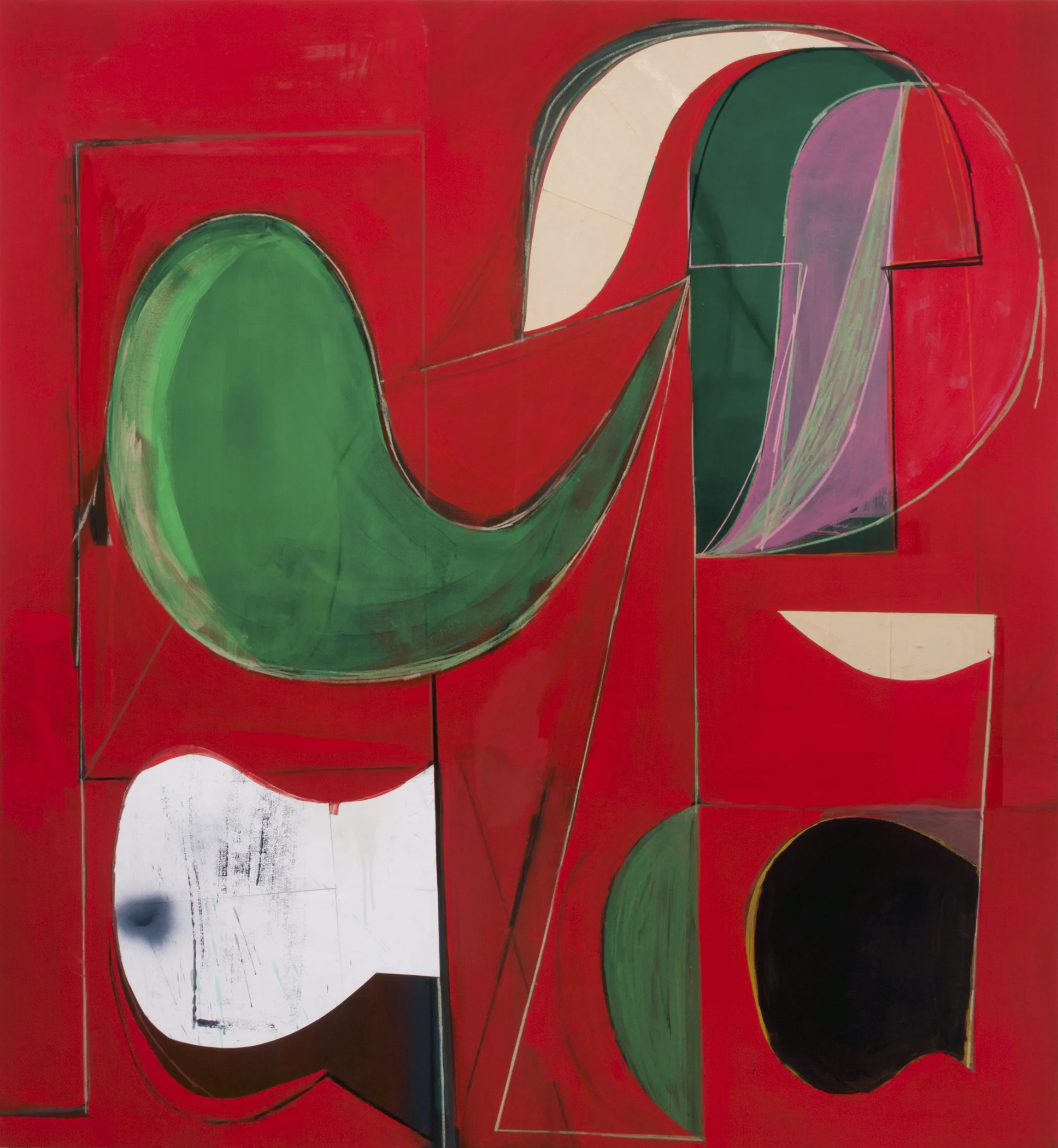 Nation Time (Before and After Joe McPhee) , 2014-2015, vinyl, acrylic, chalk & collage on canvas, 170 x 157.5 cm / 67 x 62 in