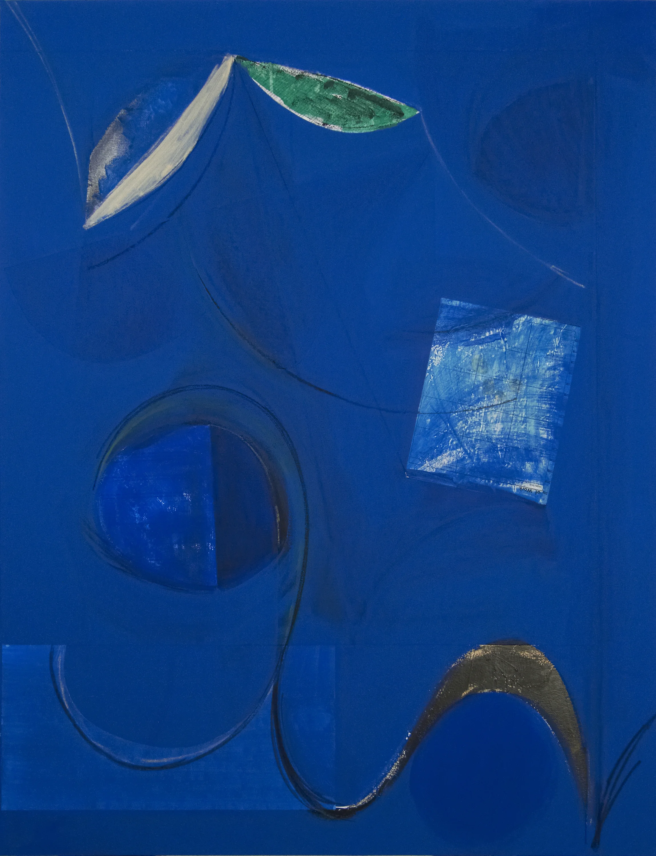 untitled, 2015-2016, vinyl, acrylic, chalk & collage on canvas, 130 x 100 cm / 51.25 x 39.5 in