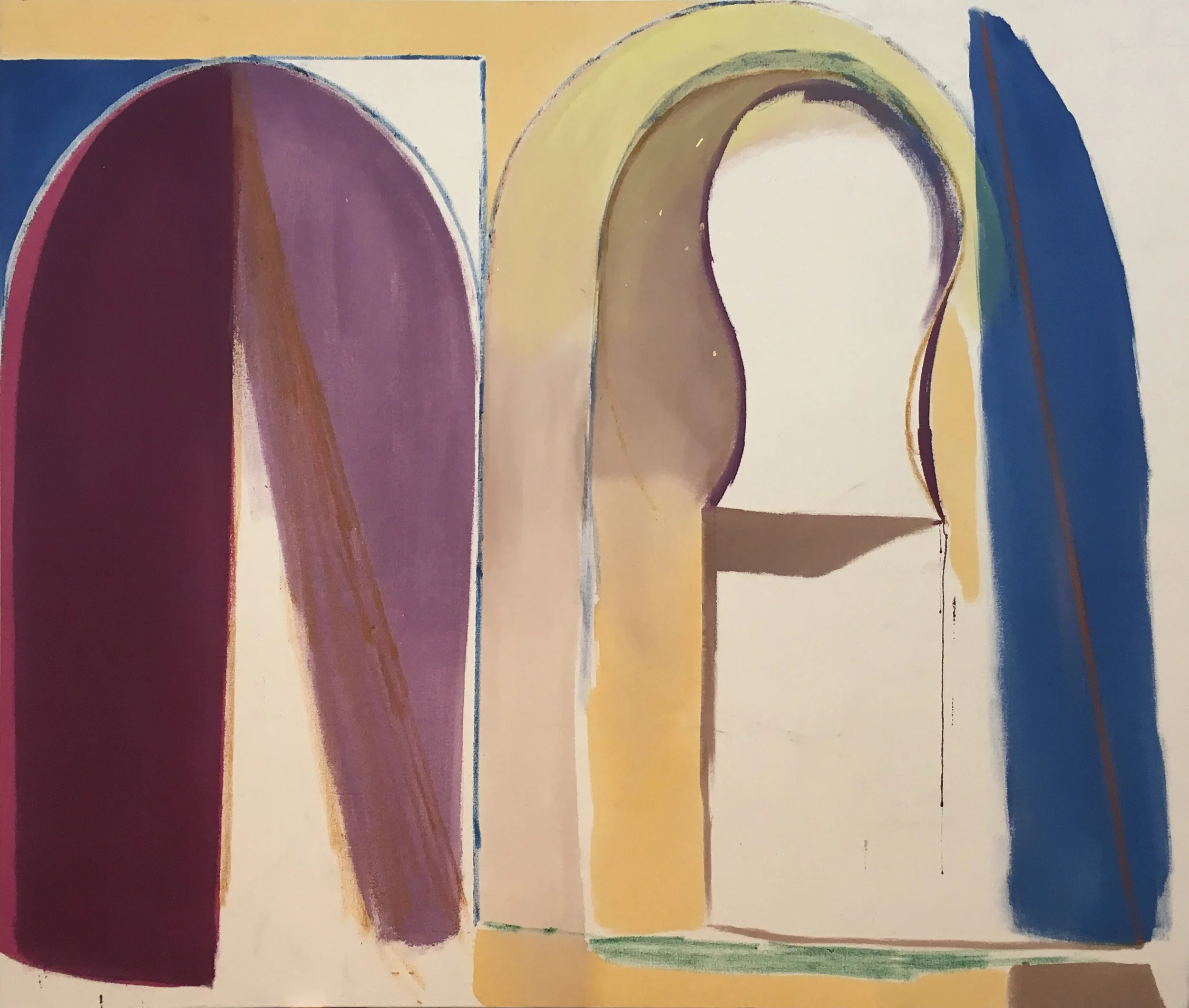 not yet titled, 2018, acrylic and oil stick on canvas, 112 x 132 cm / 44 x 52 in