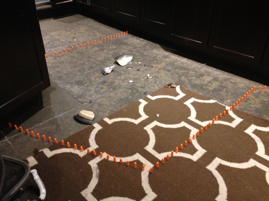 Domestic Emergency, Wedding Present N Minus One . Site specific installation, ceramic, foam ear plugs. 2015