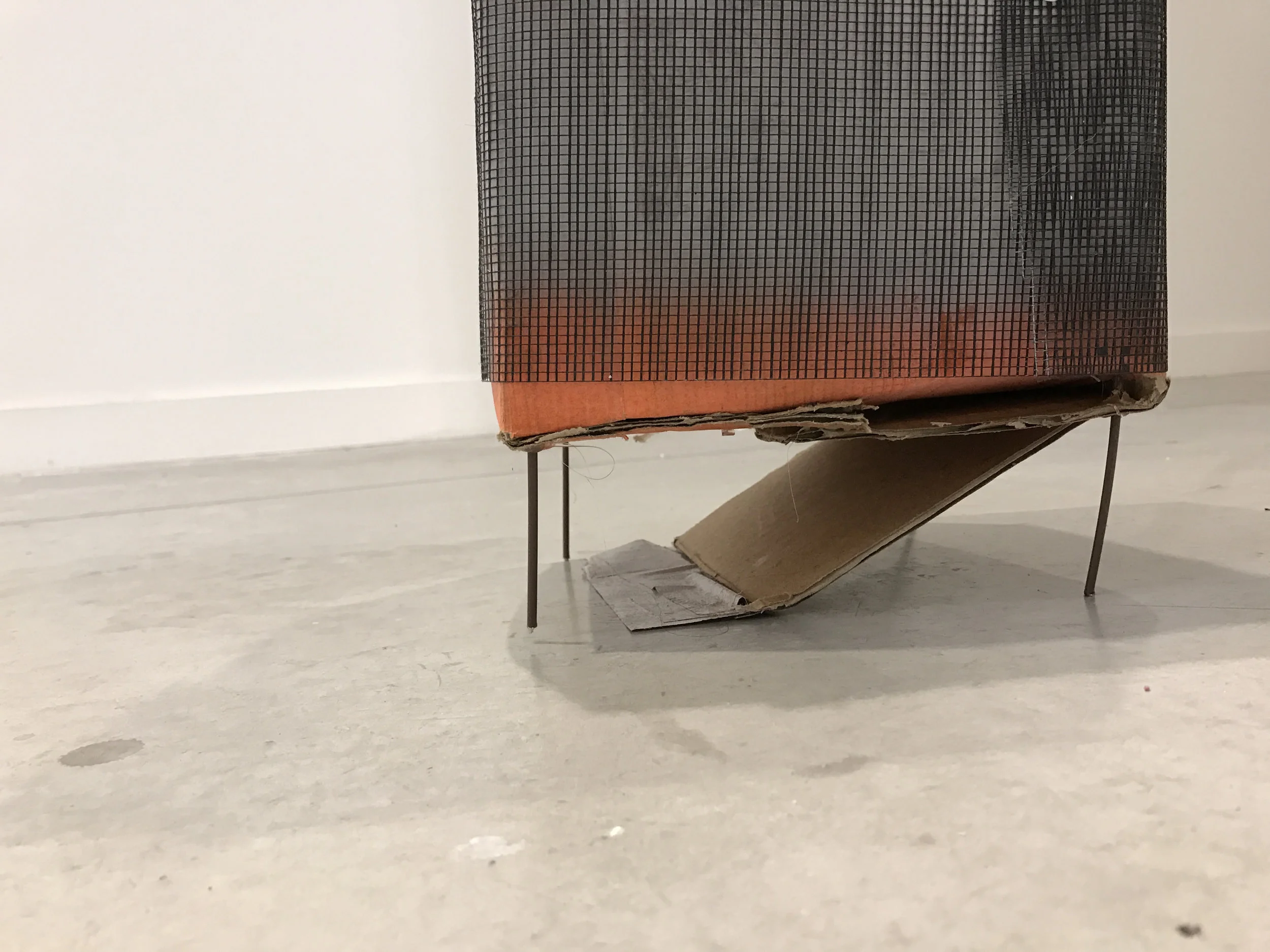  2017. Cardboard, duct tape, spray paint, plastic mesh, pins, stir sticks, wooden skewers. 