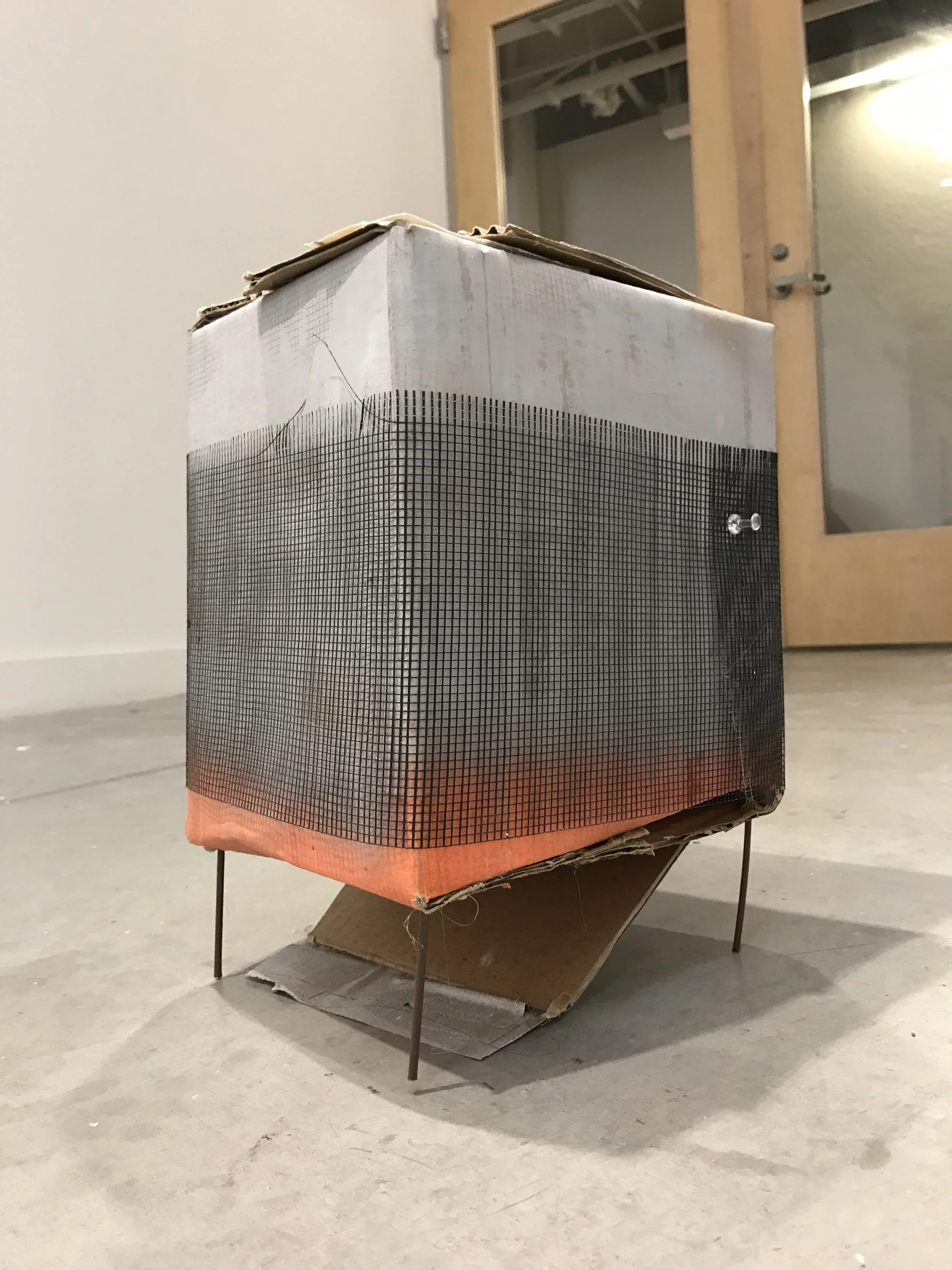  2017. Cardboard, duct tape, spray paint, plastic mesh, pins, stir sticks, wooden skewers. 