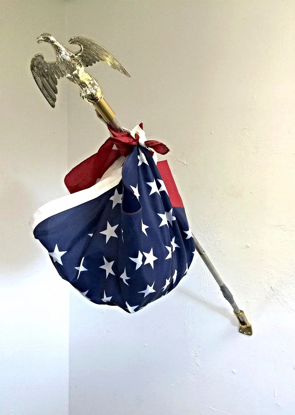  Flag, flagpole, brass flag bracket, flag ornament, duct tape  36" X 10" X 38"  2015 