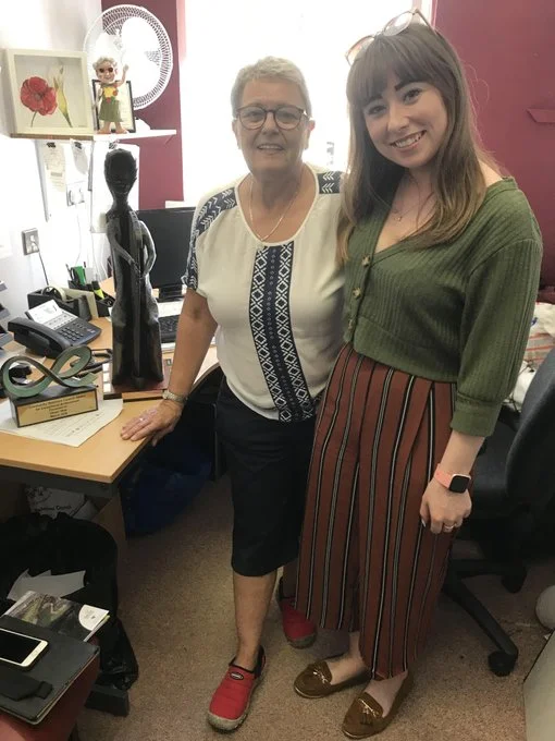 Eileen, with Katelyn (Herstory), in her office in the Shankill Women’s Centre, 2019