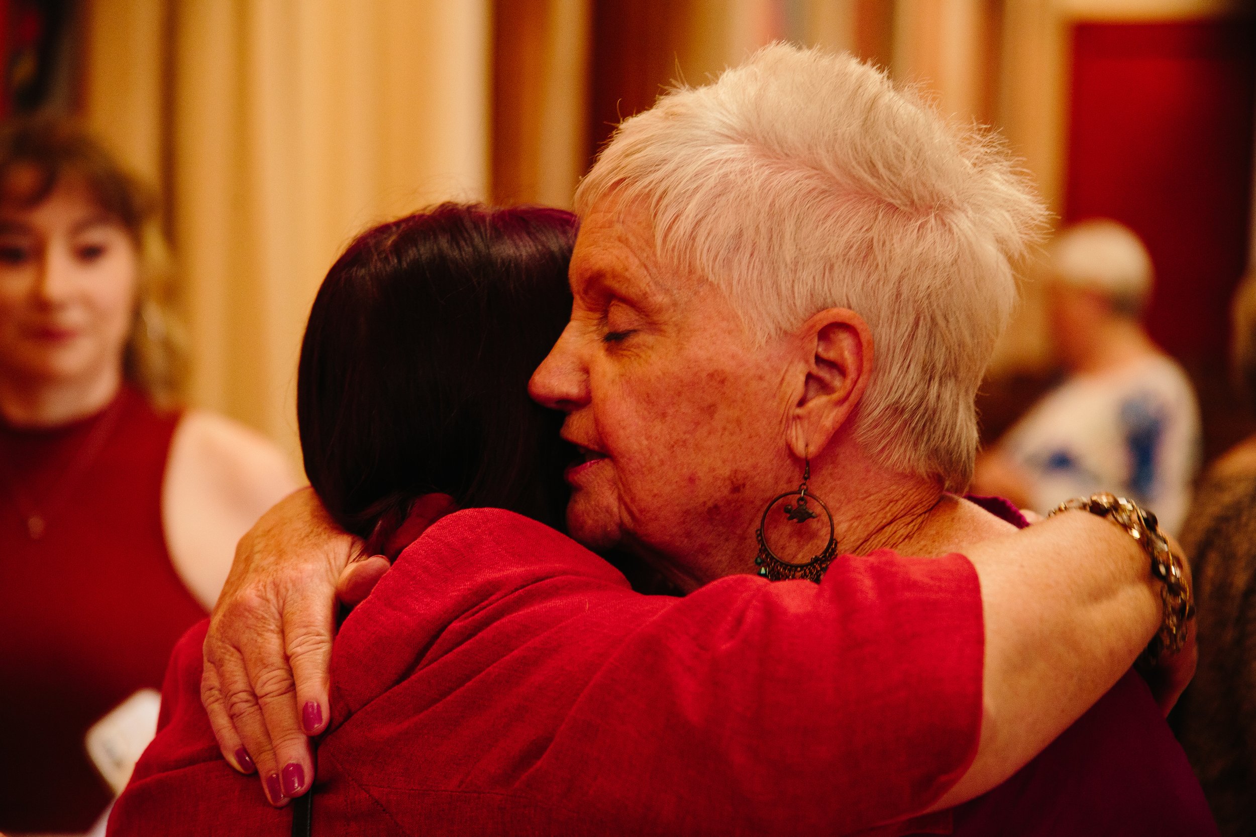 Peace Heroines Anne Carr and Bronagh Hinds embrace