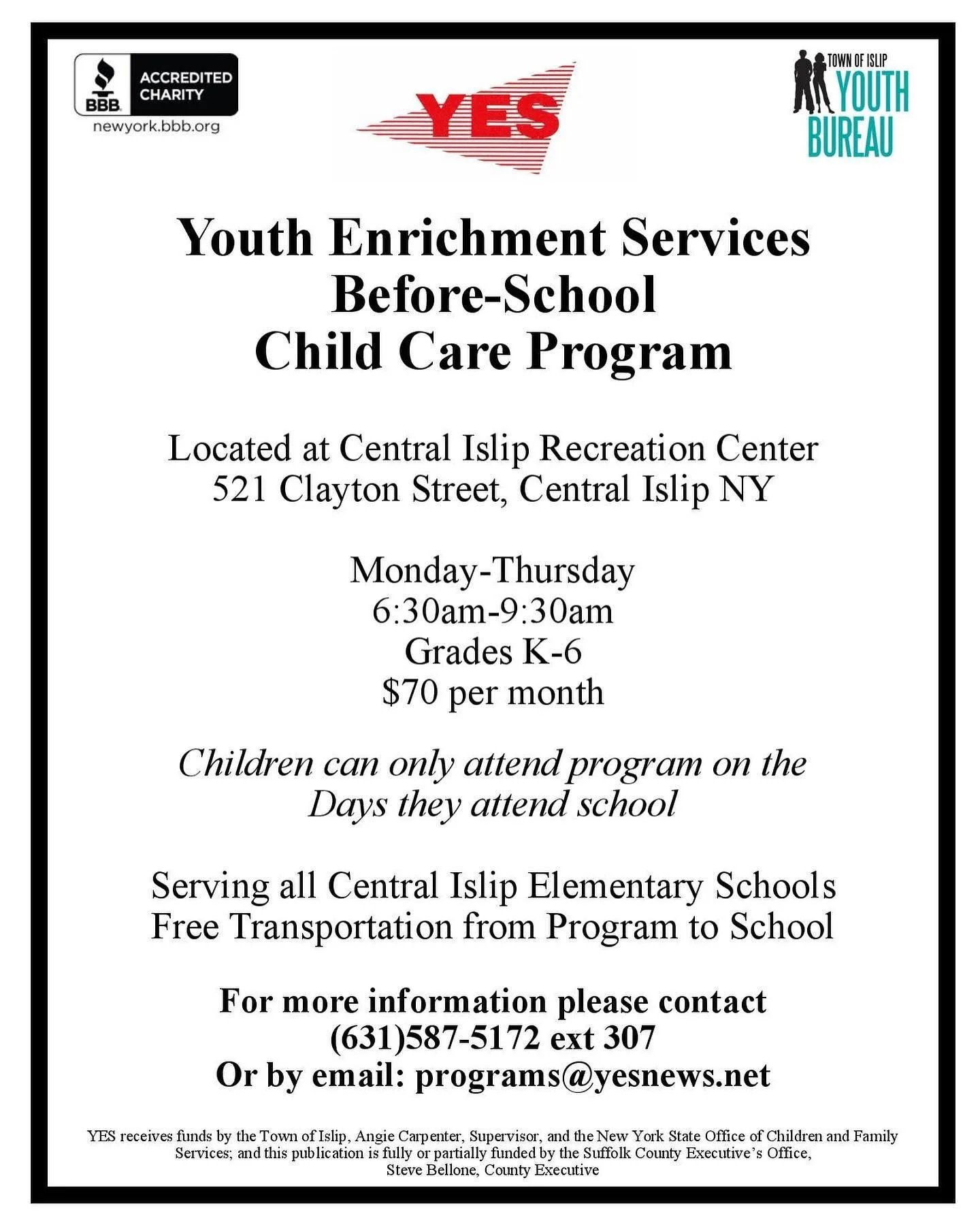 Sign up for our YES Before-School Child Care Program in Central Islip now! #Yesnewsli