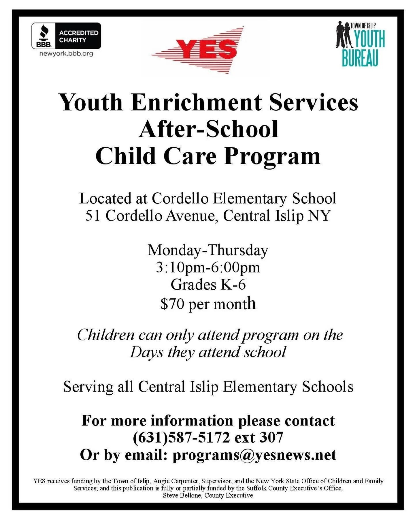 Our YES Cordello After School Program in Central Islip is returning this Fall, sign up now! #Yesnewsli