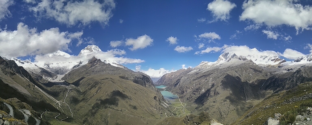 A panoramic view from Punta Union pass, on the Santa Cruz trek.