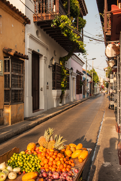 Colombian Highlights - Cartagena - Colonial Street with Fruit Cart.jpg