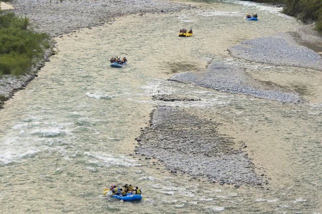 Small flotilla on the Cañete River near Lunahuana.