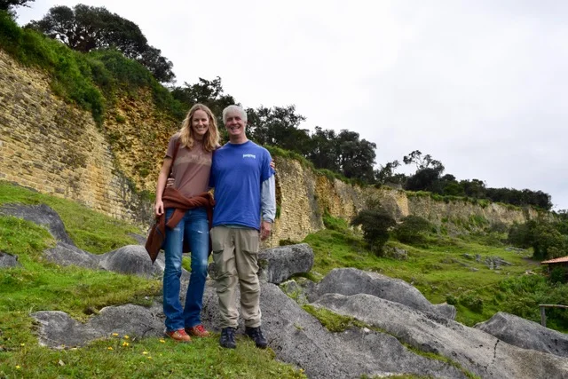 Tim & Andrea beneath Kuelap’s imposing outer wall.