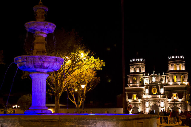 Cajamarca Cultural 4D -Plaza de Armas at Night.jpg