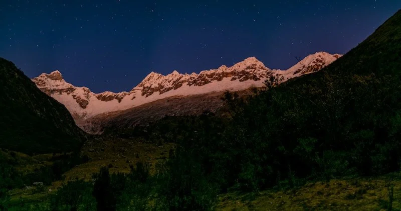 Benham x 2 - Santa Cruz Trek - View looking W to peaks inc Chacraraju from camp at Paria.jpg