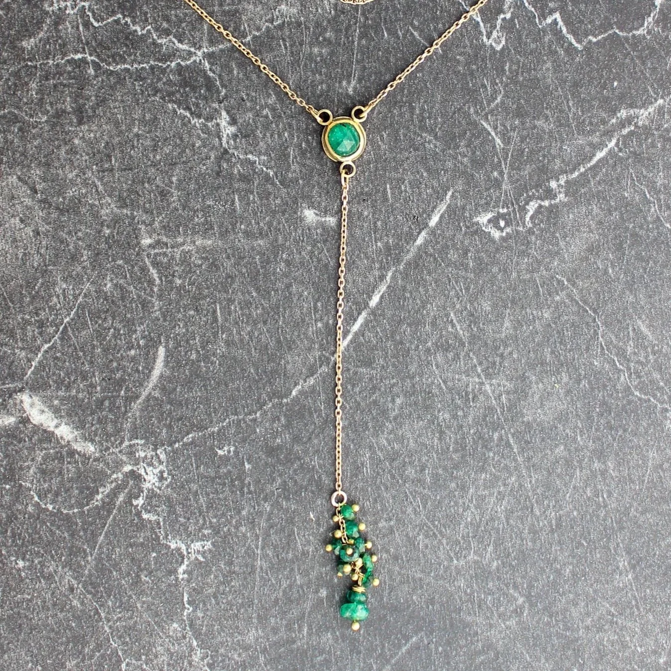 Emerald and Gold Beaded Y Necklace