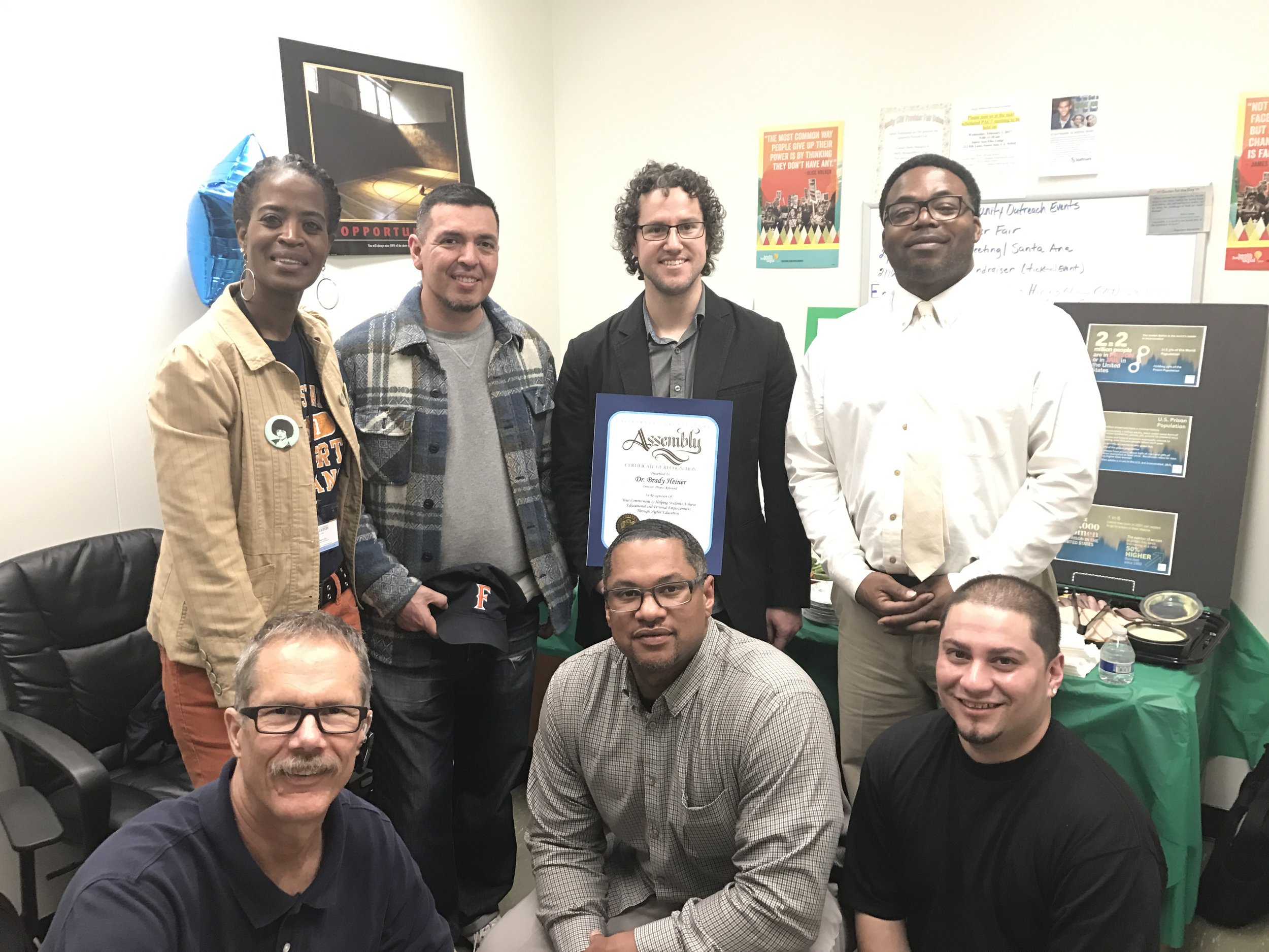  Project Rebound Director, Dr. Brady Heiner receives California Legislature recognition for his work with formerly incarcerated students at Cal State University, Fullerton. 