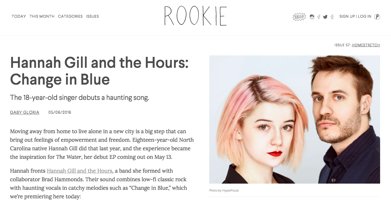 "Hannah fronts Hannah Gill and the Hours , a band she formed with collaborator Brad Hammonds. Their sound combines low-fi classic rock with haunting vocals in catchy melodies such as “Change in Blue”... READ MORE AND STREAM TRACK