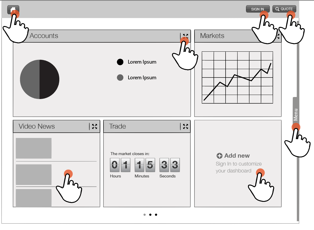 Early dashboard wireframe