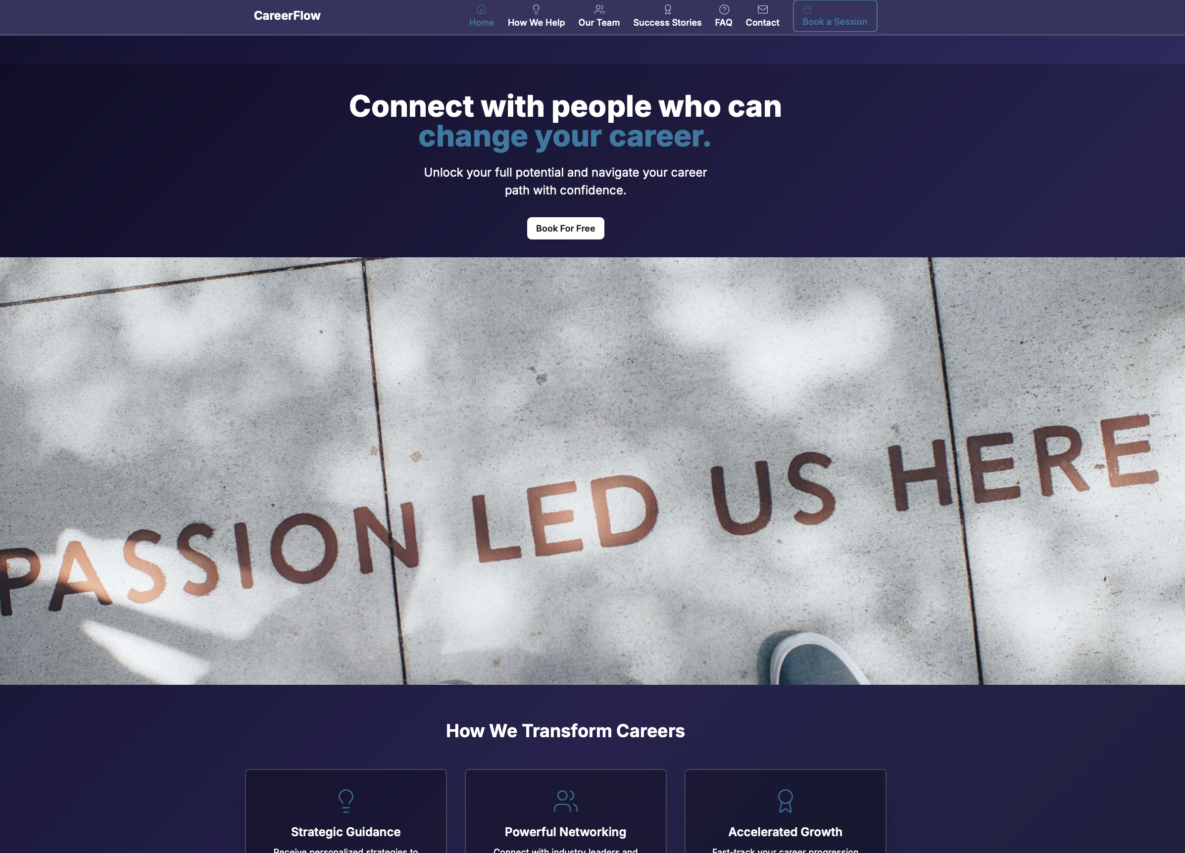 home page for career-flow website