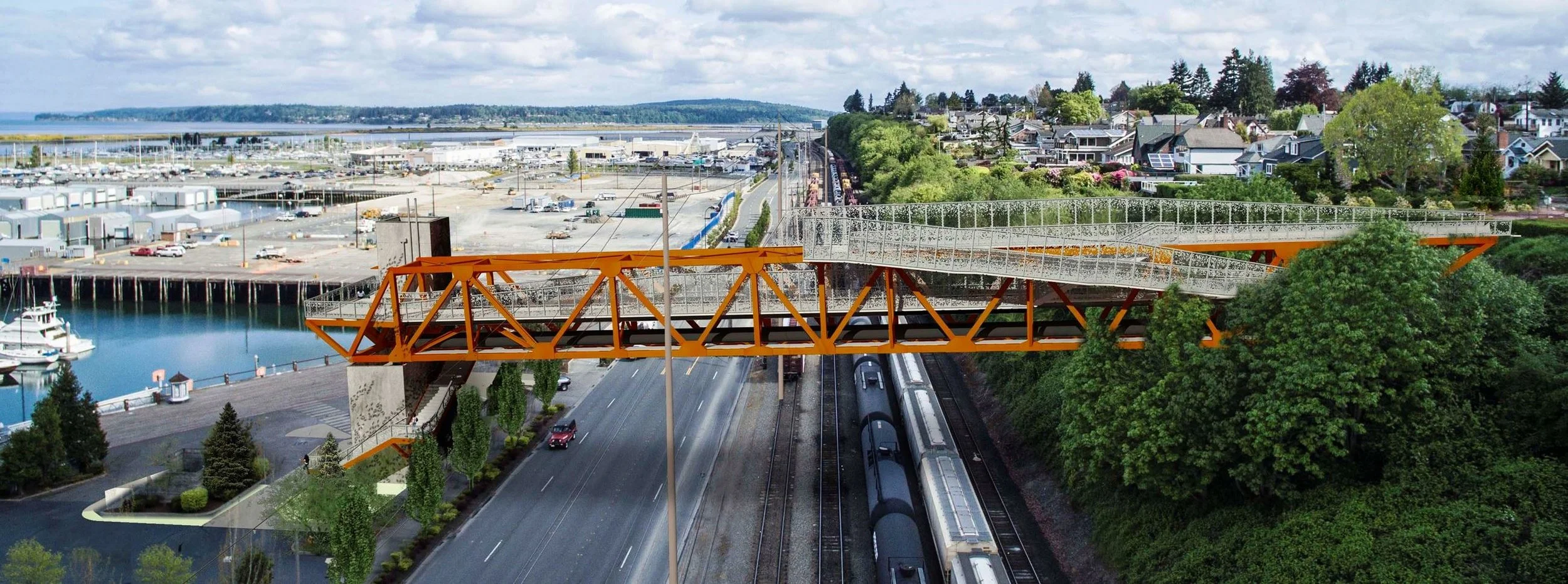 Artist rendition of completed bridge spanning West Marine View Drive