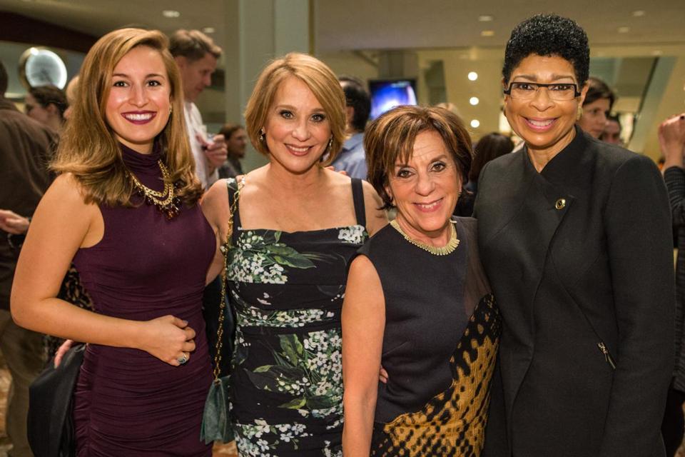 ARAM BOGHOSIAN FOR THE BOSTON GLOBE Pictured at the opening are (from left): Olivia Ives-Flores, Carolina Tress-Balsbaugh, Barbara Quiroga, and Carol Fulp.