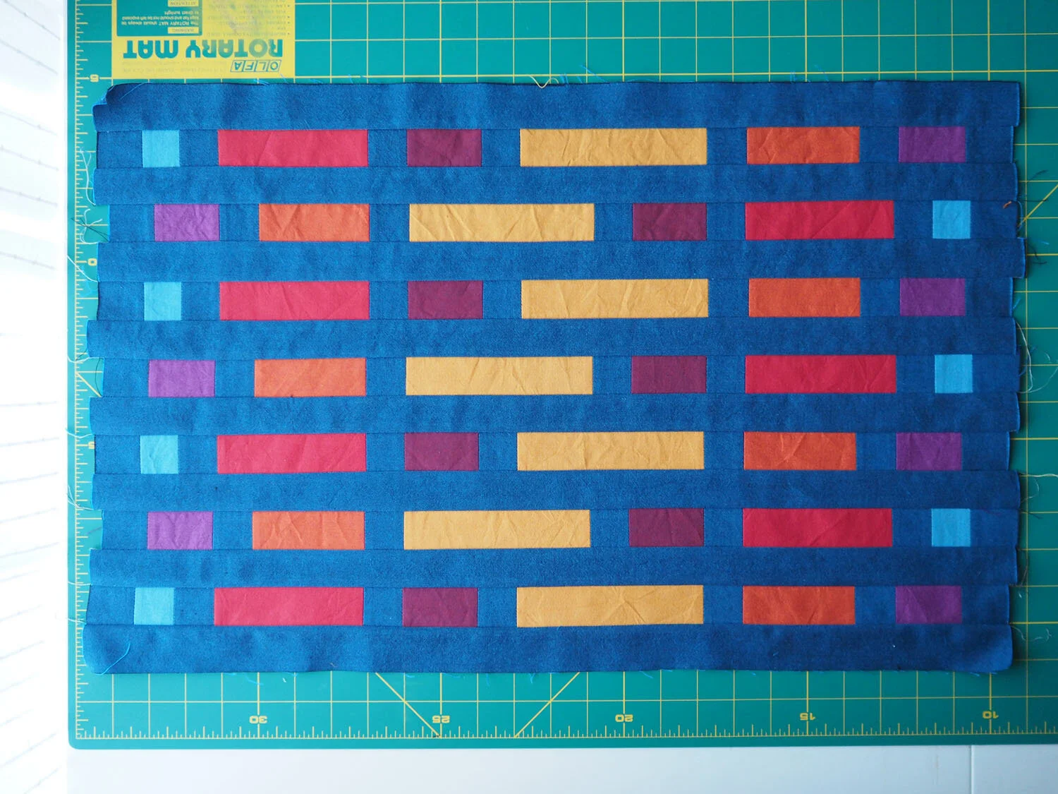 The pieced pillowcase panel waiting to be basted 