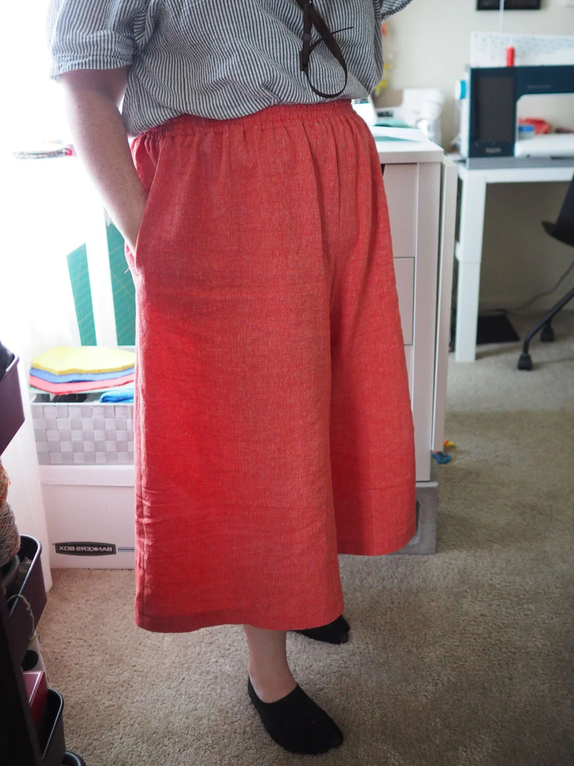  3/4 view of the finished culottes 