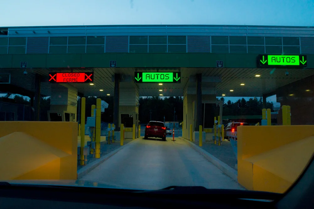 Going through customs at the USA/Canada border.