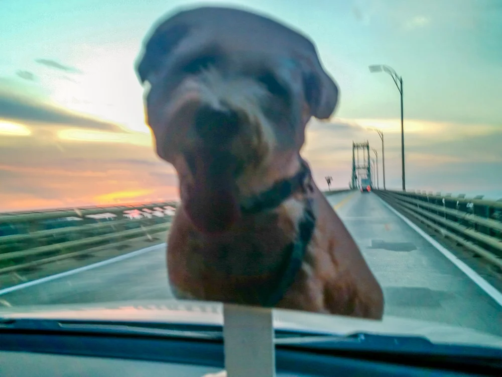 Crossing the 1000 Islands bridge at sunset