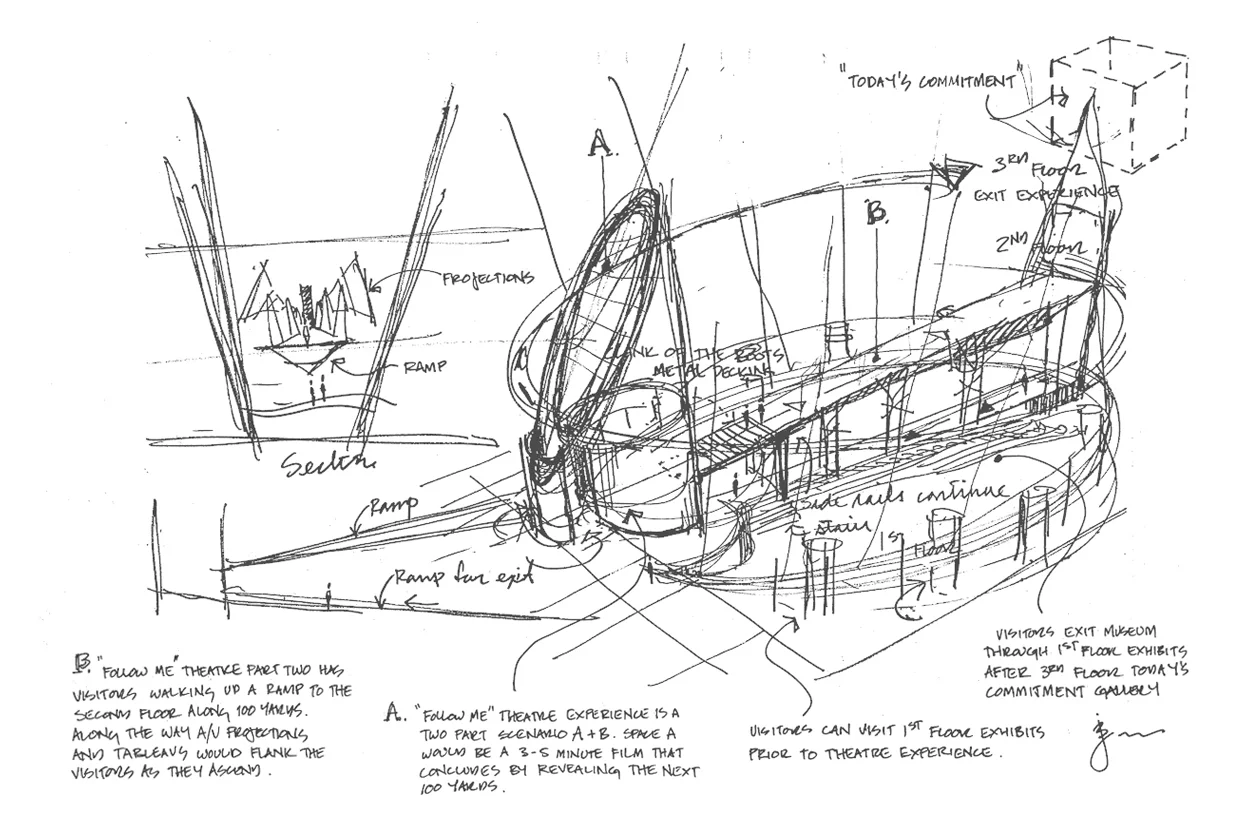 Original sketch of the entry to the National Infantry Museum exhibits inspired by the Infantry's creed that "the Infantry owns the last 100 yards."