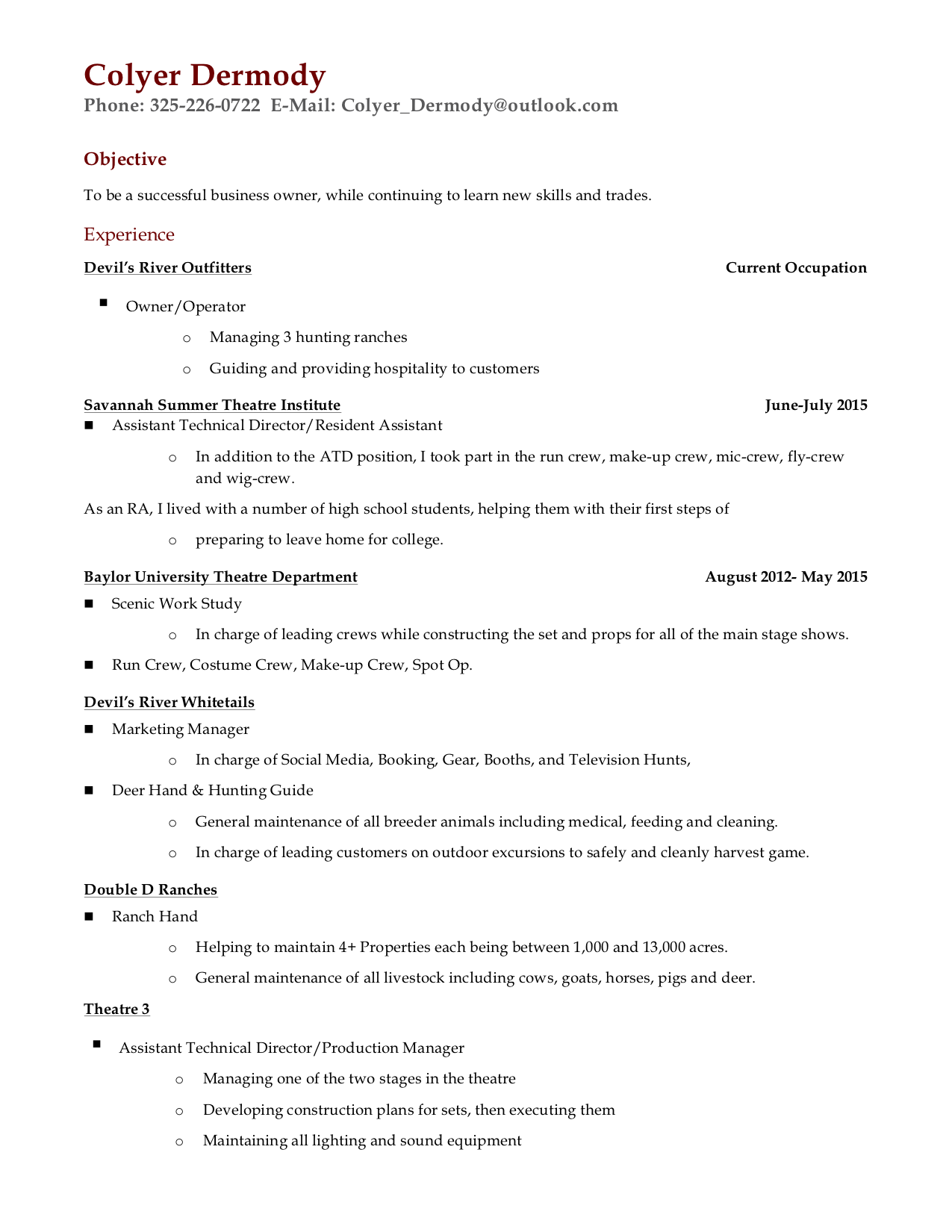 resumes colyer dermody resume for work study