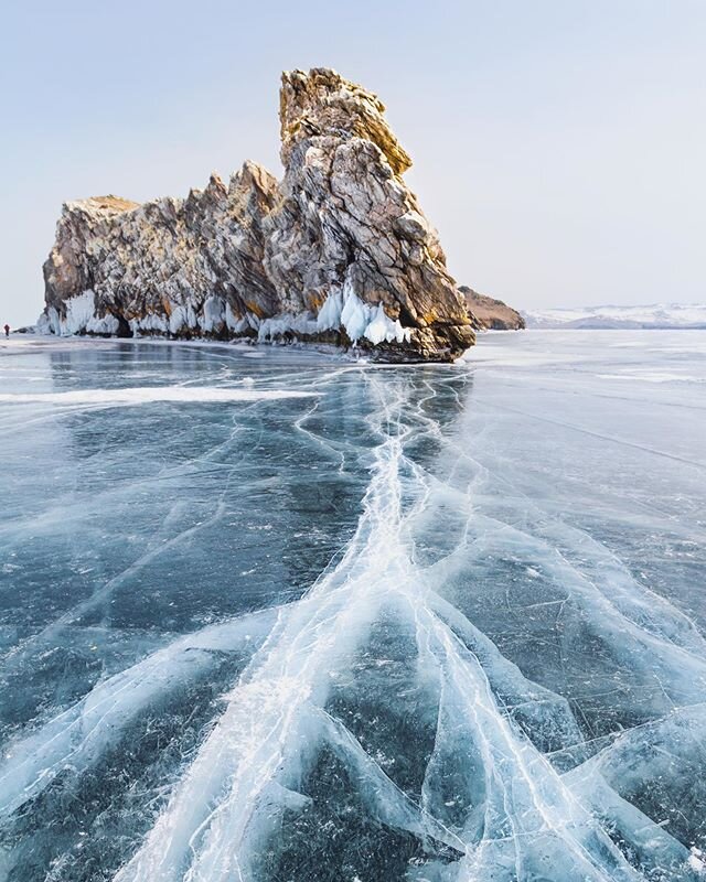 The world&rsquo;s deepest lake: Lake Baikal in Siberia. With a side of human on the left 🔍🧍🏻&zwj;♂️#furtherphotoexpeditions #phototour #explore