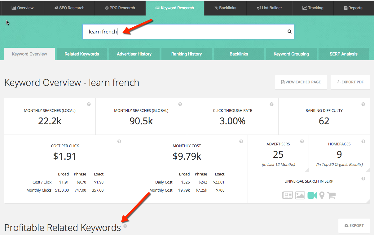 SpyFu Keyword Research Tool