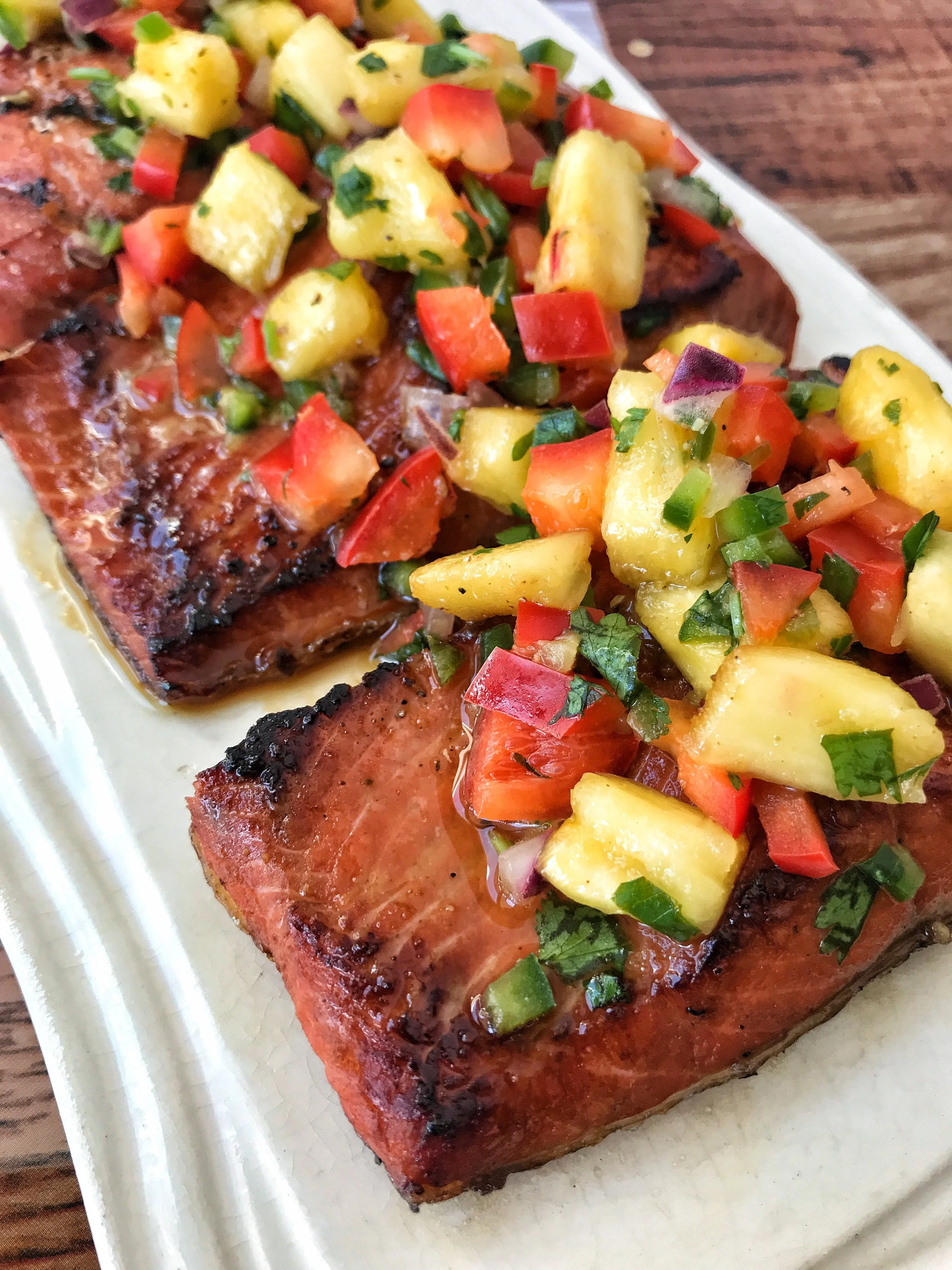TERIYAKI SALMON WITH PINEAPPLE SALSA