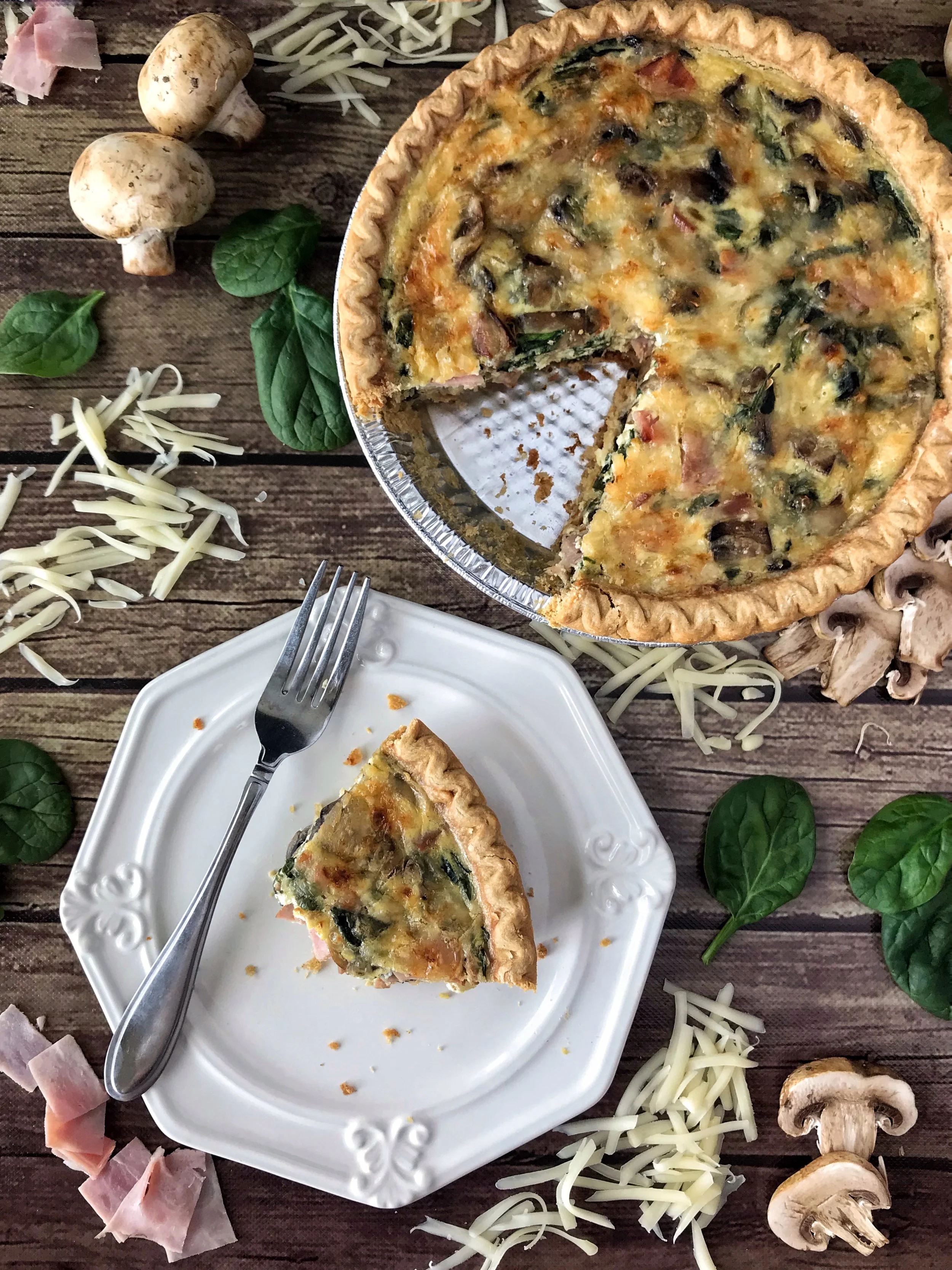 SPINACH, MUSHROOM, AND HAM QUICHE