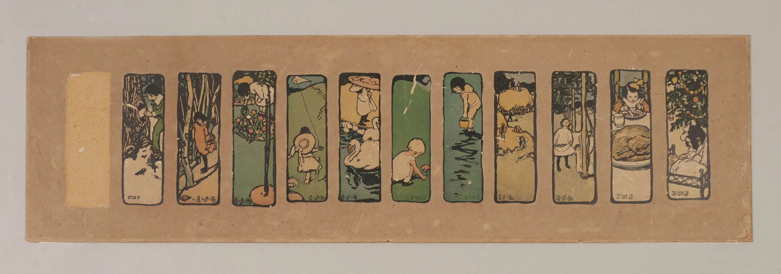 Color lithographs on cardstock mounted to a board