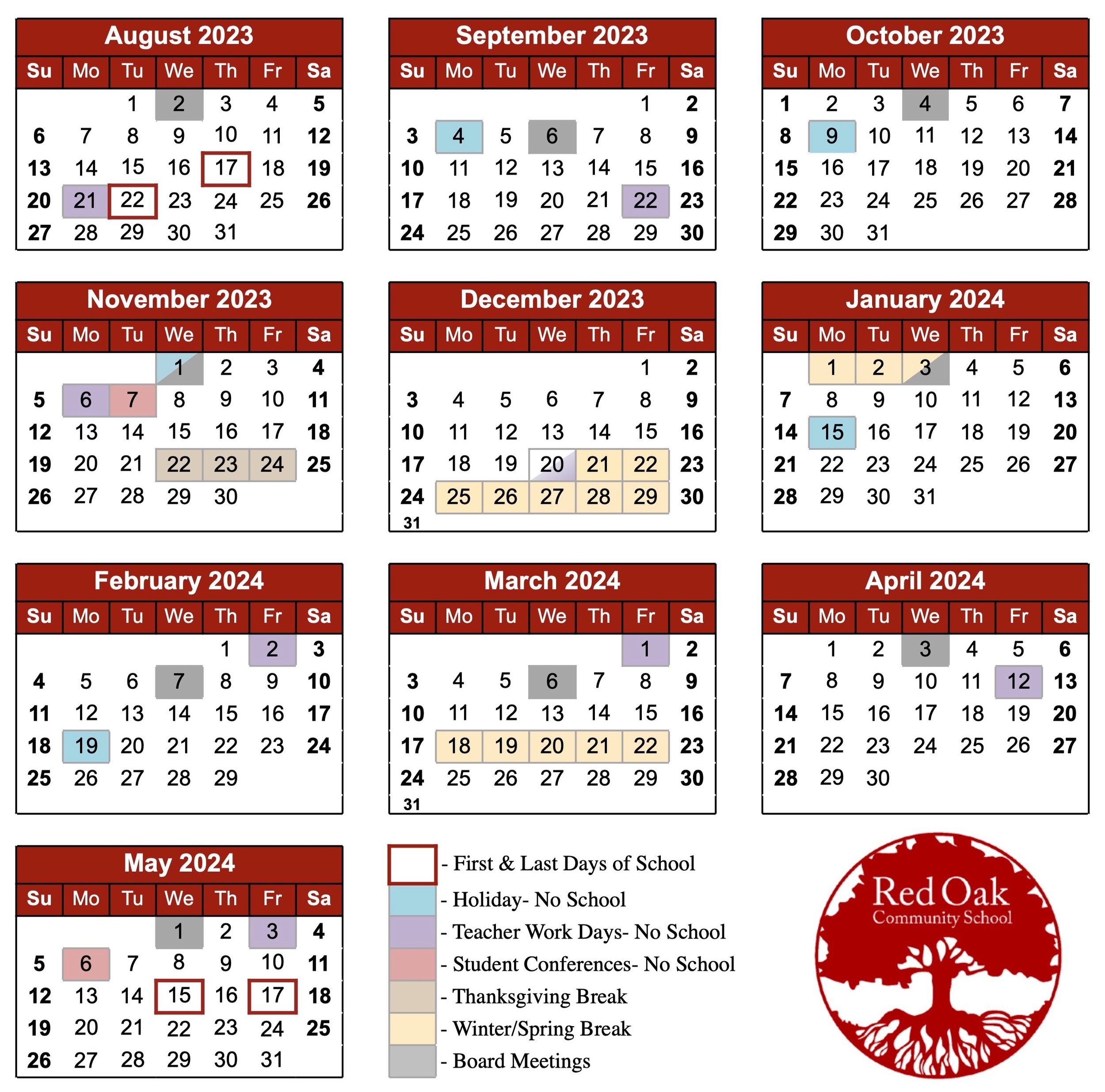 Calendar — Red Oak Community School