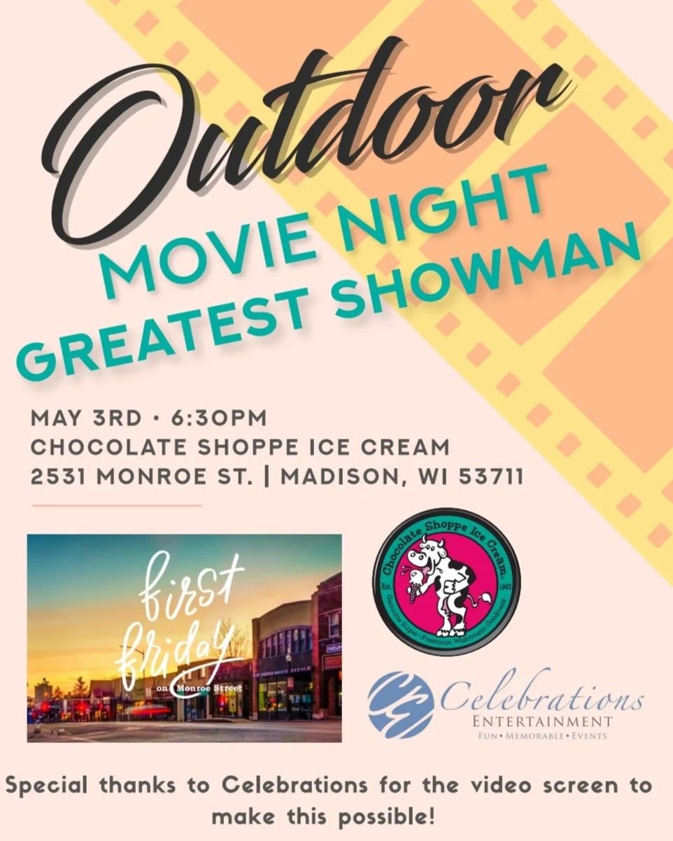 #MovieNight @chocolateshoppeicecream on #FirstFriday on #MonroeStreet is back!!! First up - The Greatest Showman! 🎶🎶🎶 May 3rd will be here before we know it!