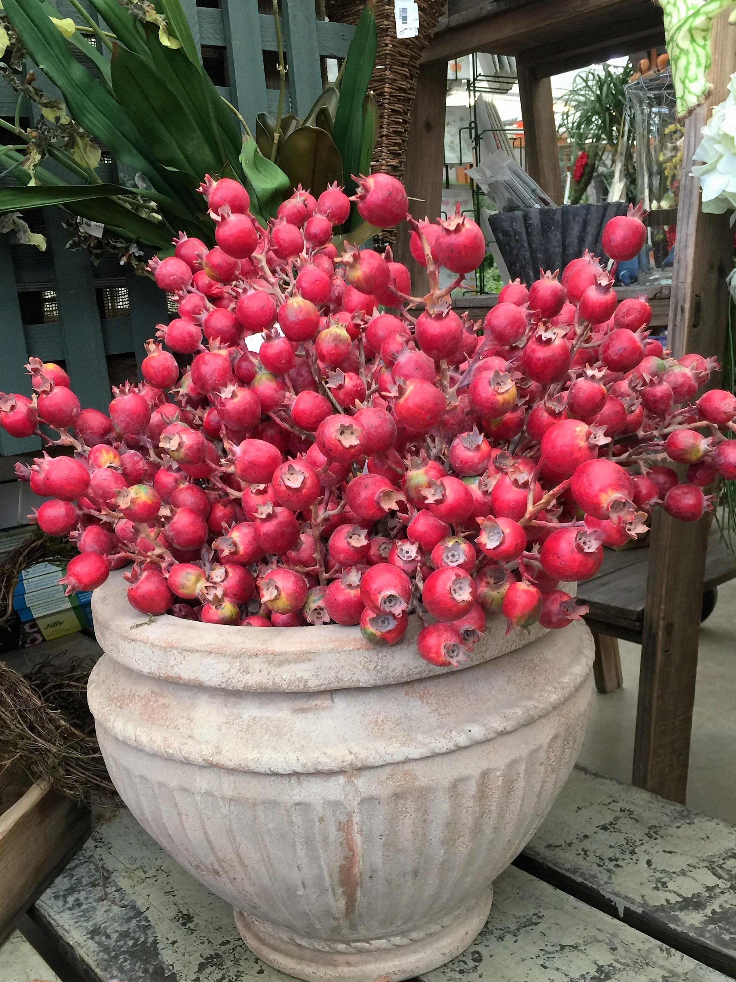 Yummy silk rose hips are perfect for all seasons, even holiday wreaths.