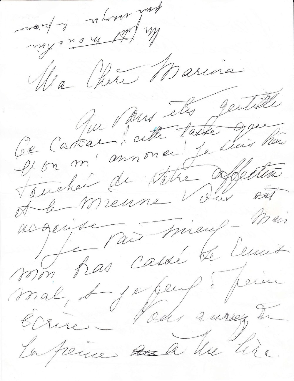 Letter from Marguerite Long to Mdivani (first page)