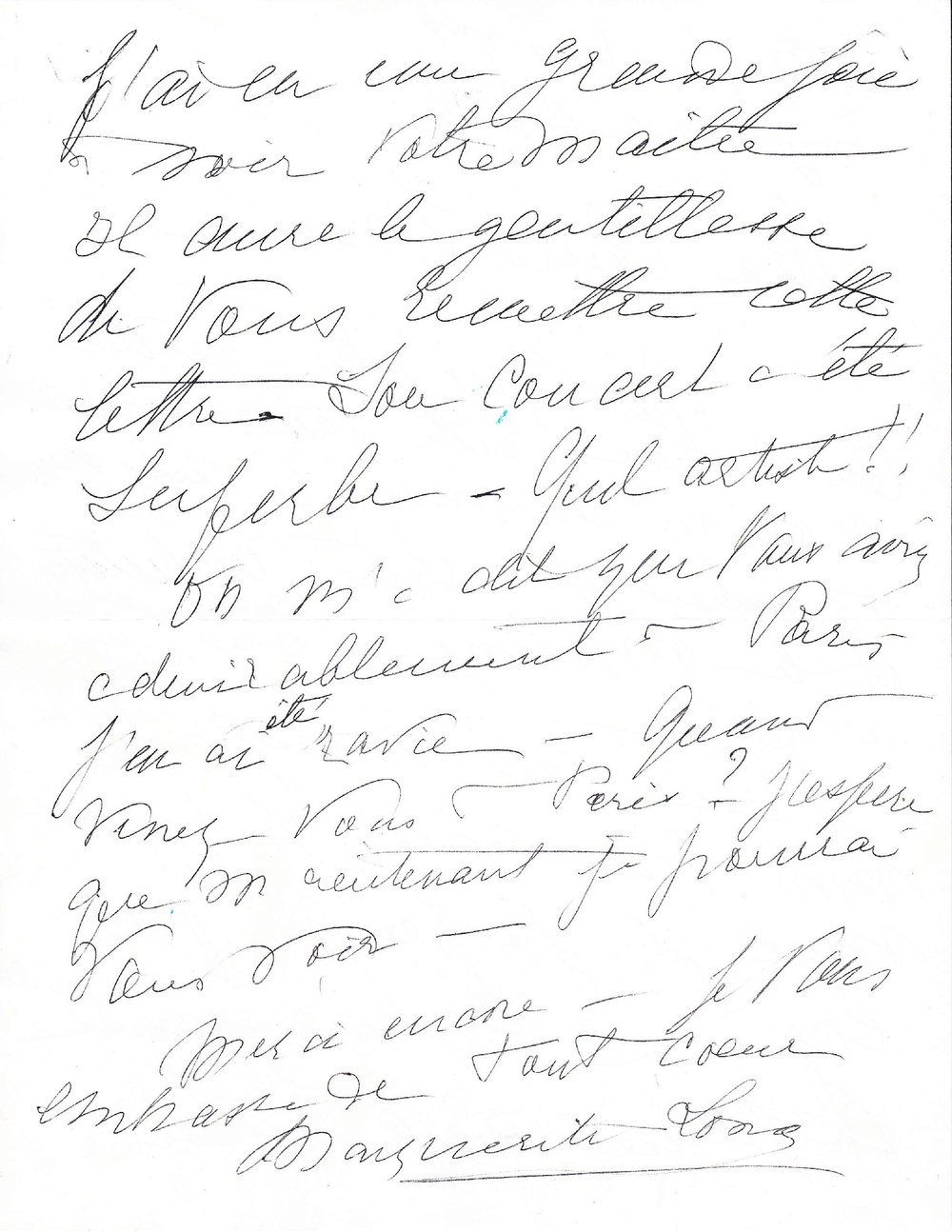 Letter from Marguerite Long to Mdivani (second page)