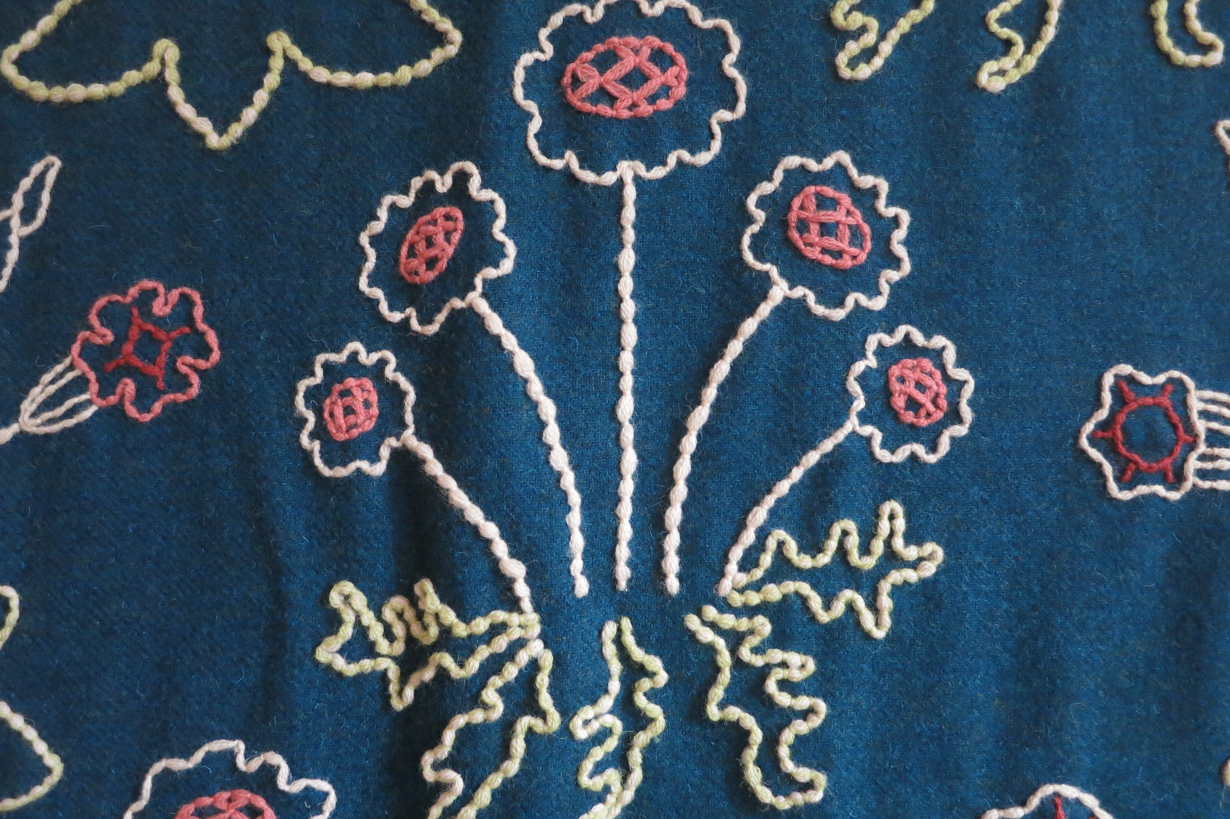 Detail of the embroidered wall hanging in William Morris's 'Red House'