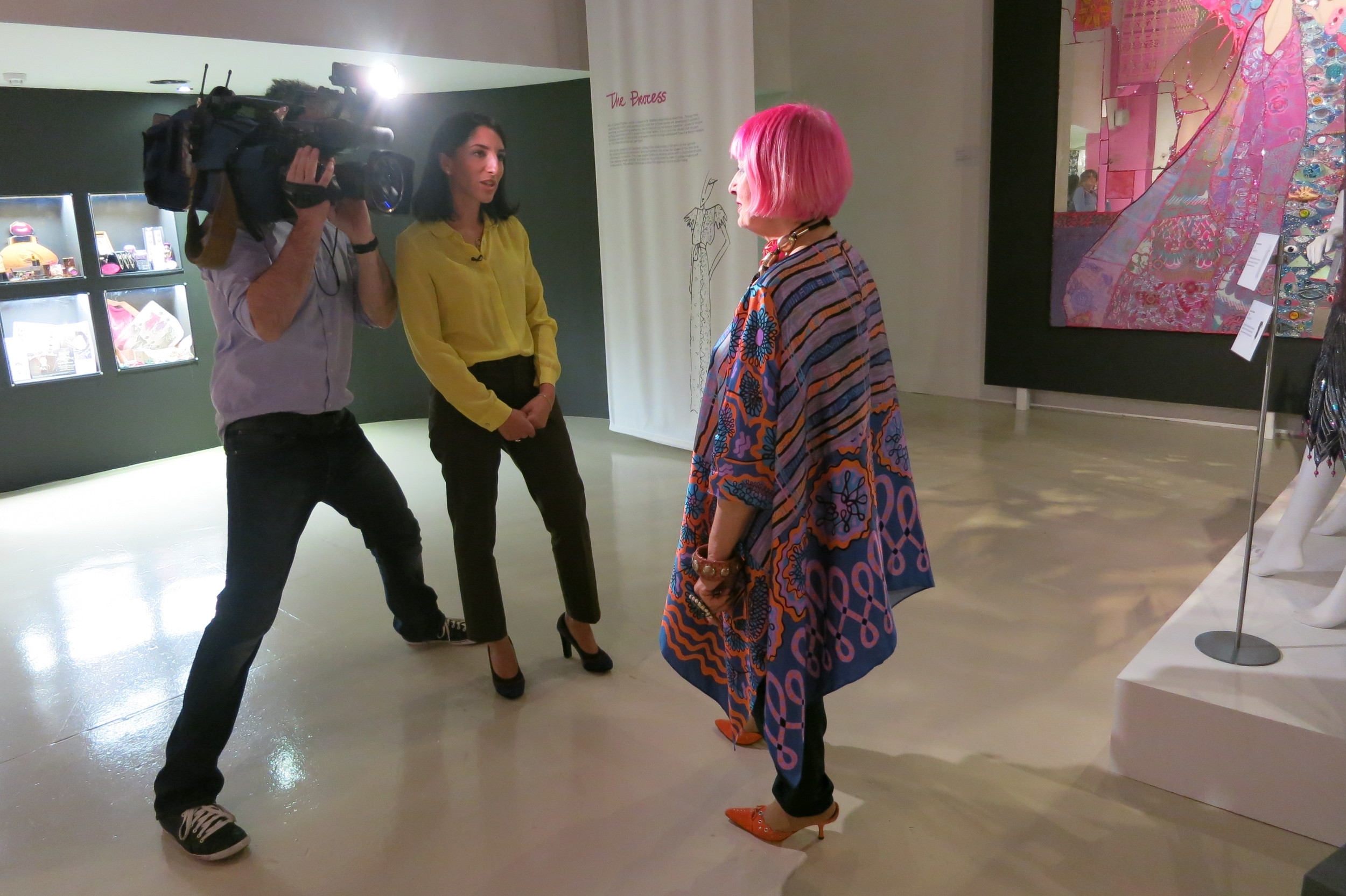 Zandra Rhodes happened to come into the museum while we were there to be interviewed. She was stunning - her fabulous outfit of course was her own design.